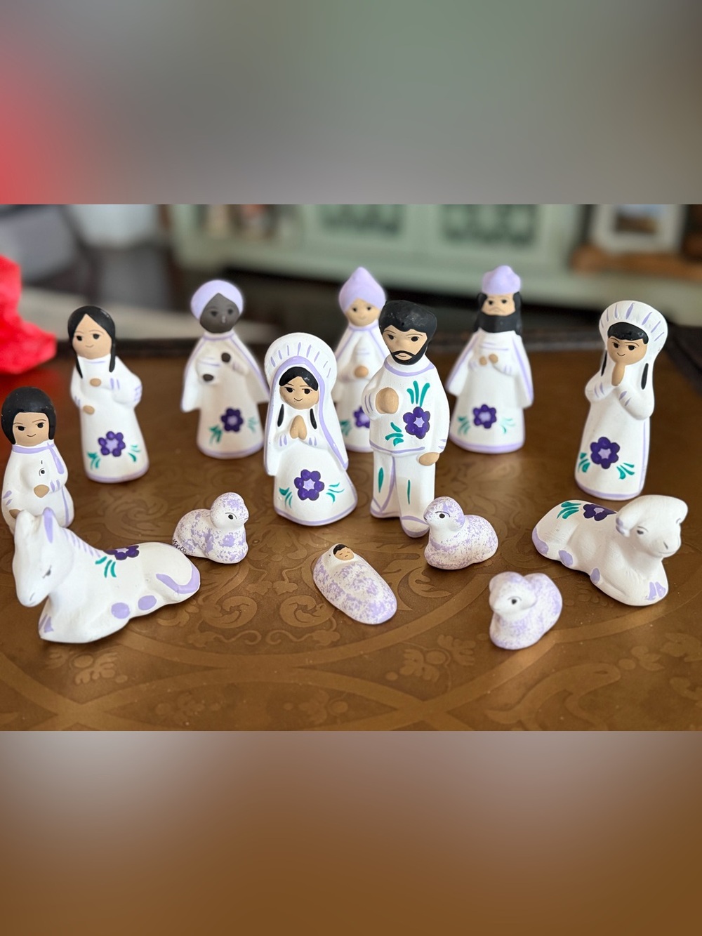 White and Lavender Barro Mexican Ceramic Nativity Set - Home Accents